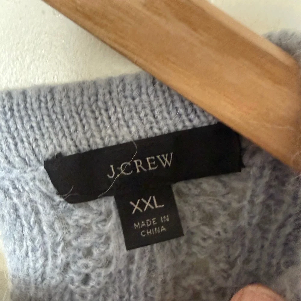 J.Crew Pointelle Puff‎ Sleeve Sweater Womens XXL Blue Euc Alpaca Wool Blend